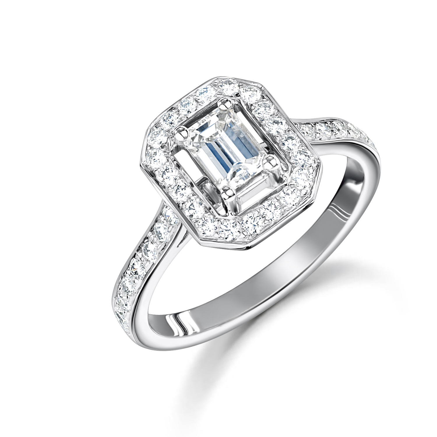 18ct White  Gold  Emerald  Cut Rail Engagement  Ring  