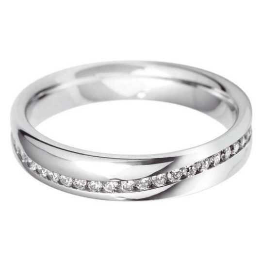 Platinum Brilliant Cut 4mm Diamond Set Full Wave Wedding Ring