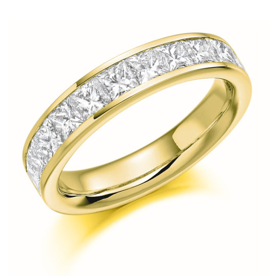 18ct Yellow Gold Princess Cut Diamond Channel Set Half Eternity Ring 1.50ct