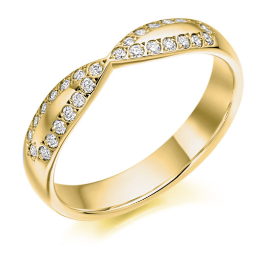 18ct Yellow Gold Brilliant Cut Diamond Set Shaped Wedding Ring 0.25ct
