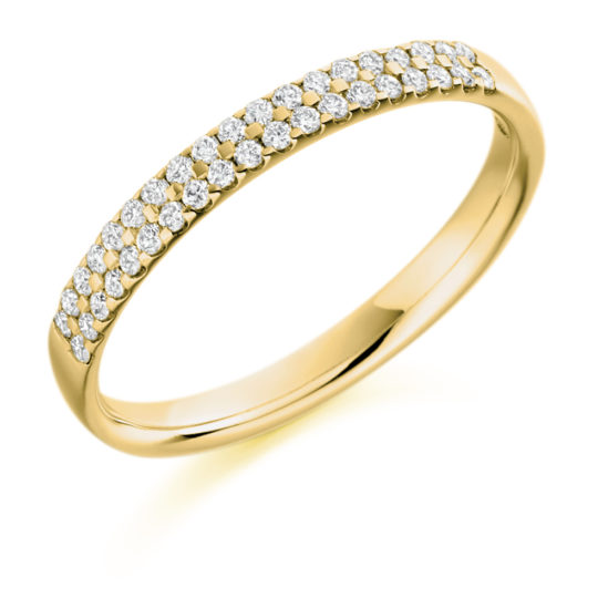 18ct Yellow Gold Brilliant Cut Diamond Micro Claw Set Two Row Half Eternity Ring 0.25ct