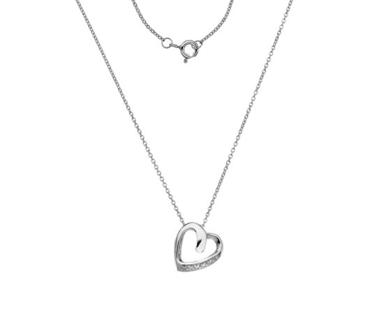 Sterling Silver Cubic Zirconia Open Heart Pendant & Chain