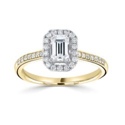 18ct Yellow Gold Emerald Cut Diamond Halo Engagement Ring 1.28ct