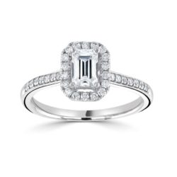 Platinum Emerald Cut Diamond Halo Engagement Ring 1.28ct