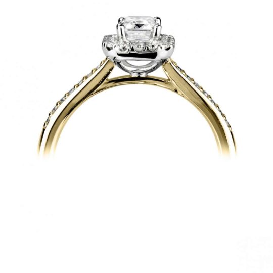 18ct Yellow Gold Emerald Cut Diamond Halo Engagement Ring 1.28ct