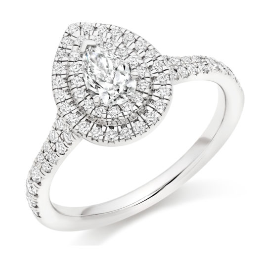 Platinum Pear Shape Diamond Halo Engagement Ring 0.75ct