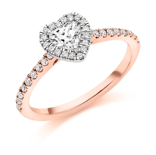 18ct Rose Gold Heart Shape Diamond Halo Engagement Ring 0.63ct