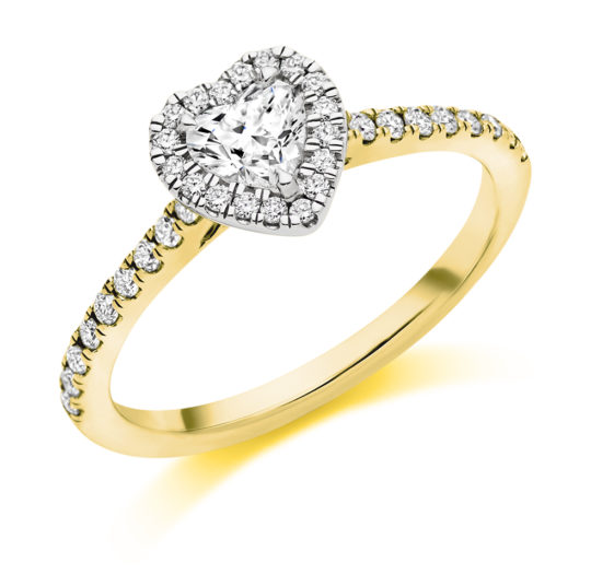 18ct Yellow Gold Heart Shape Diamond Halo Engagement Ring 0.63ct
