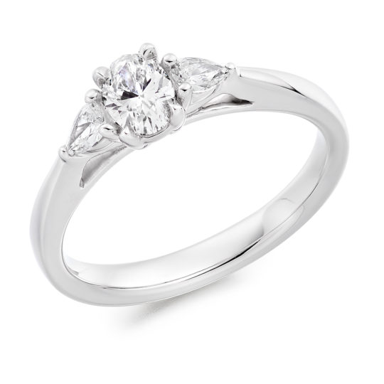Platinum Oval Cut & Pear Shape Diamond Engagement Ring 0.53ct