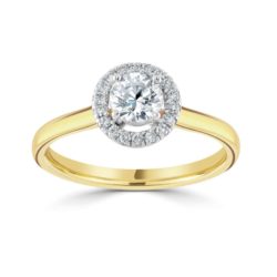 18ct Yellow Gold Brilliant Cut Diamond Halo Engagement Ring 0.63ct