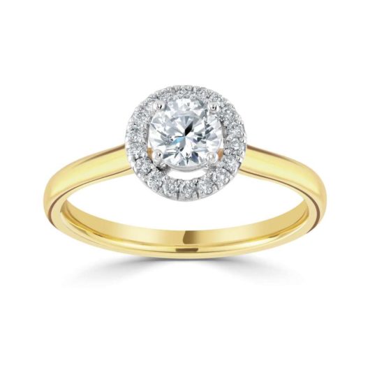 18ct Yellow Gold Brilliant Cut Diamond Halo Engagement Ring 0.63ct