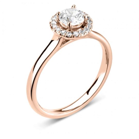 18ct Rose Gold Brilliant Cut Diamond Halo Engagement Ring 0.63ct