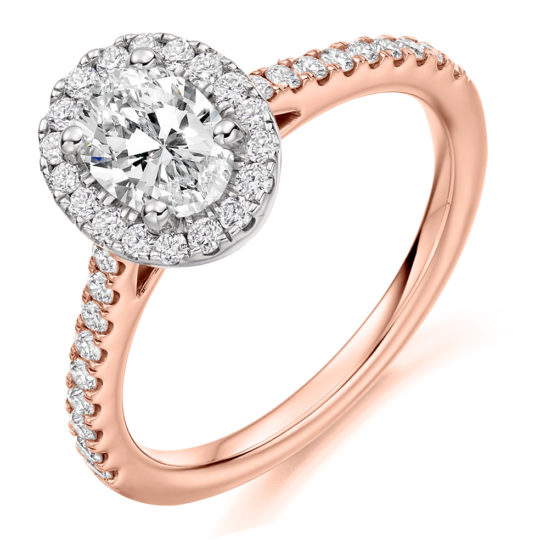 18ct Rose Gold Oval Cut Diamond Halo Engagement Ring 1.10ct