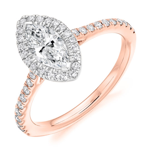 18ct Rose Gold Marquise Cut Diamond Halo Engagement Ring 1.10ct