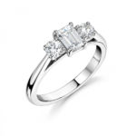 Platinum Emerald Cut & Brilliant Cut Diamond Trilogy Engagement Ring 0.75ct
