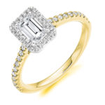 18ct Yellow Gold Emerald Cut Diamond Halo Engagement Ring 1.00ct
