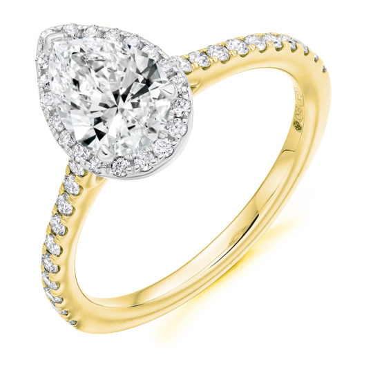 18ct Yellow Gold Pear Shape Diamond Halo Engagement Ring 1.05ct