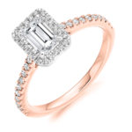 18ct Rose Gold Emerald Cut Diamond Halo Engagement Ring 1.00ct
