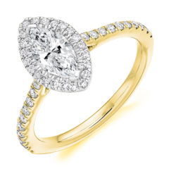 18ct Yellow Gold Marquise Cut Diamond Halo Engagement Ring 1.10ct