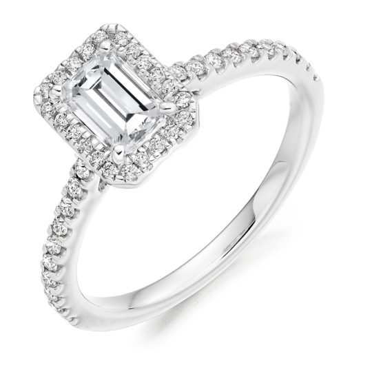 Platinum Emerald Cut Diamond Halo Engagement Ring 1.00ct