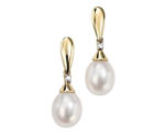 9ct Yellow Gold Freshwater Pearl & Diamond Drop Earrings