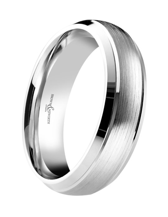 Gents Platinum 6mm Patterned Court Wedding Ring