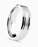 Gents Platinum 6mm Bevelled Edge Patterned Wedding Ring