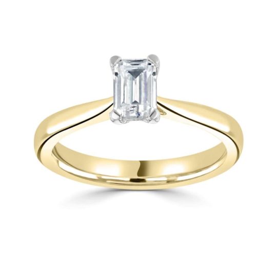 18ct Yellow Gold Emerald Cut Diamond Solitaire Engagement Ring 0.60ct
