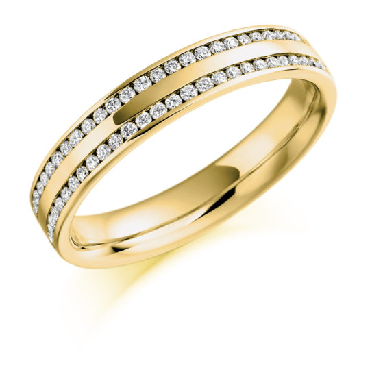 18ct Yellow Gold Brilliant Cut Diamond Two Row Channel Set Wedding Ring 0.26ct