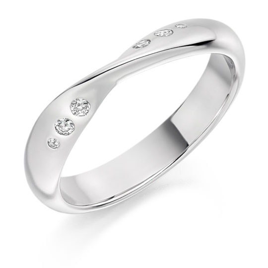 Platinum Brilliant Cut Diamond Set Twist Wedding Ring 0.09ct