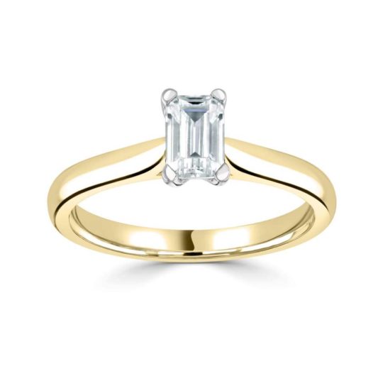 18ct Yellow Gold Emerald Cut Diamond Solitaire Engagement Ring 0.50ct