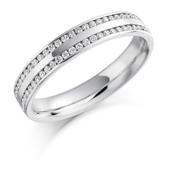 18ct White Gold Brilliant Cut Diamond Two Row Channel Set Wedding Ring 0.26ct