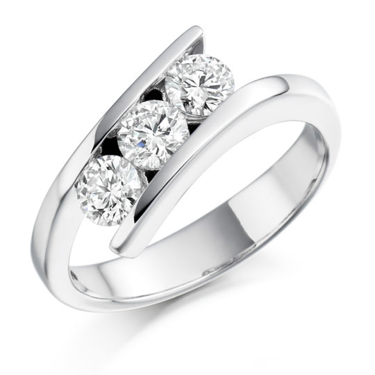 Platinum Brilliant Cut Diamond Crossover Trilogy Engagement Ring 0.75ct