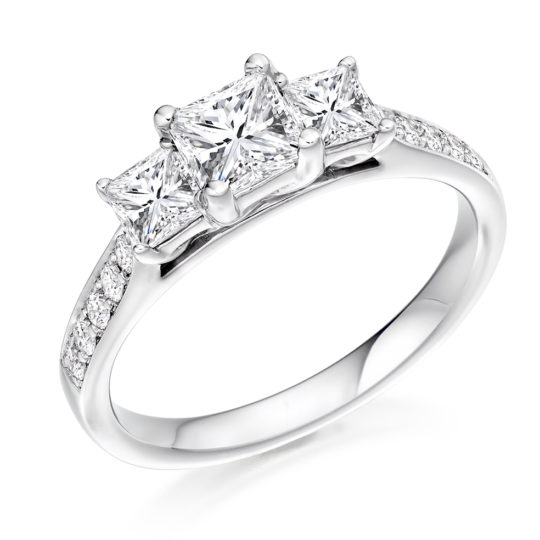 18ct Yellow Gold Princess Cut Diamond Trilogy Engagement Ring 1.20ct