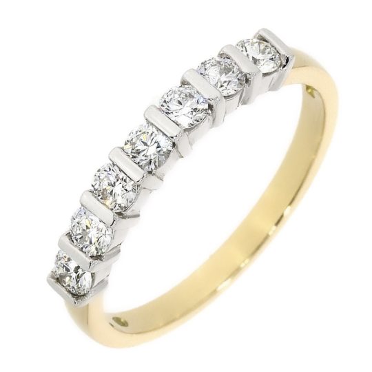 18ct Yellow Gold Brilliant Cut Diamond Seven Stone Bar Set Eternity Ring 0.50ct