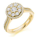 18ct Yellow Gold Brilliant Cut Diamond Flower Cluster Halo Engagement Ring 1.00ct