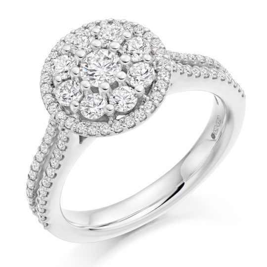 Platinum Brilliant Cut Diamond Flower Cluster Halo Engagement Ring 1.00ct