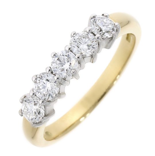 18ct Yellow Gold Brilliant Cut Diamond Five Stone Claw Set Eternity Ring 0.80ct