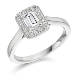 Platinum Emerald Cut Diamond Halo Engagement Ring 0.65ct