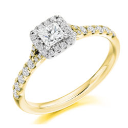 18ct Yellow Gold Princess Cut Diamond Halo Engagement Ring 0.59ct