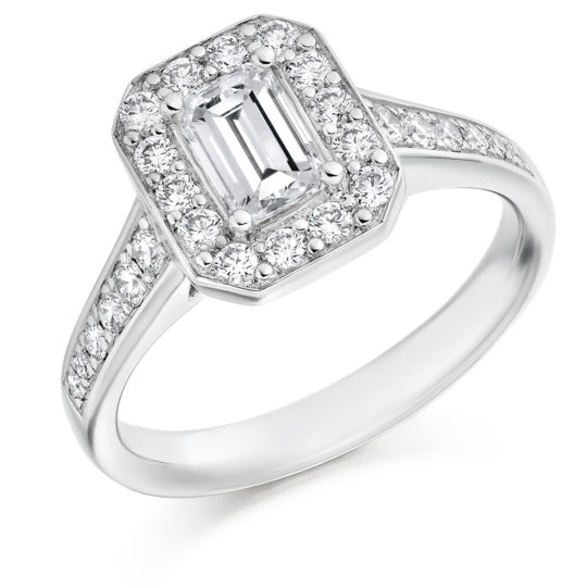 Platinum Emerald Cut Diamond Halo Engagement Ring 1.10ct
