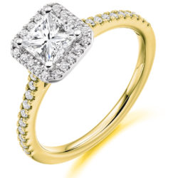 18ct Yellow Gold Princess Cut Diamond Halo Engagement Ring 1.10ct