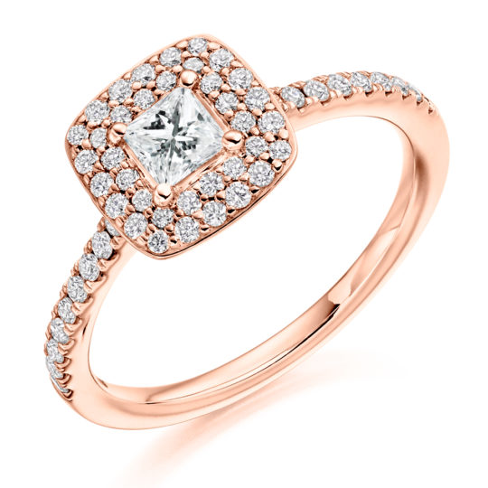 18ct Yellow Gold Princess Cut Diamond Double Halo Engagement Ring 0.70ct