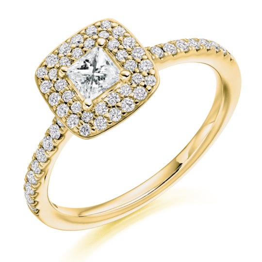 18ct Yellow Gold Princess Cut Diamond Double Halo Engagement Ring 0.70ct