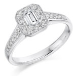 Platinum Emerald Cut Diamond Halo Engagement Ring 0.68ct