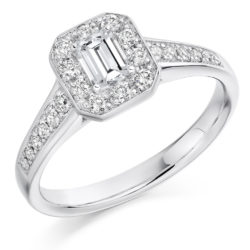 Platinum Emerald Cut Diamond Halo Engagement Ring 0.68ct