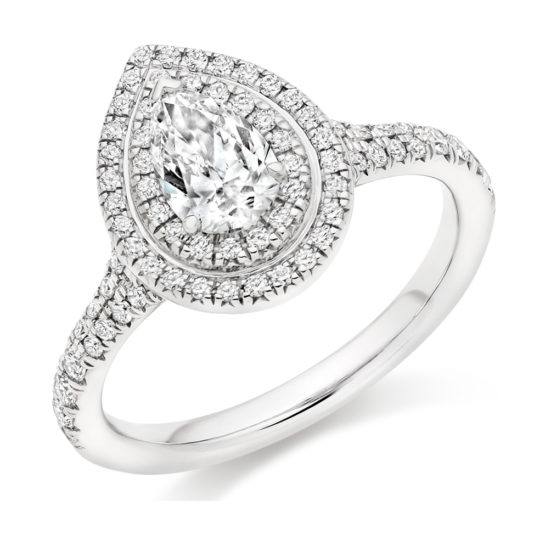 Platinum Pear Shape Diamond Double Halo Engagement Ring 1.25ct