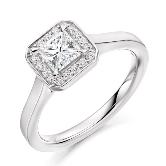 Platinum Princess Cut Diamond Halo Engagement Ring 0.70ct