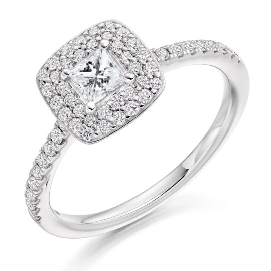 Platinum Princess Cut Diamond Double Halo Engagement Ring 0.70ct