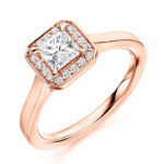 18ct Yellow Gold Princess Cut Diamond Halo Engagement Ring 0.70ct